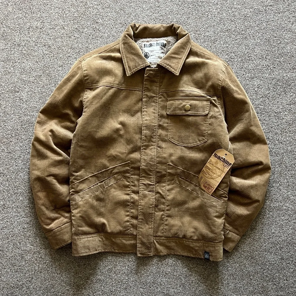 Y2K Sherpa Lined Corduroy Jacket Mens Small Grunge Streetwear Checkered Sunfaded